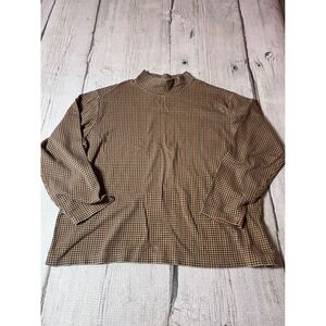 Croft & Barrow‎ Mock Neck Top Women 2X Tan Plaid Cotton Long Sleeve